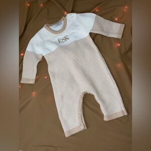 Cream and Tan Striped Kids One Piece